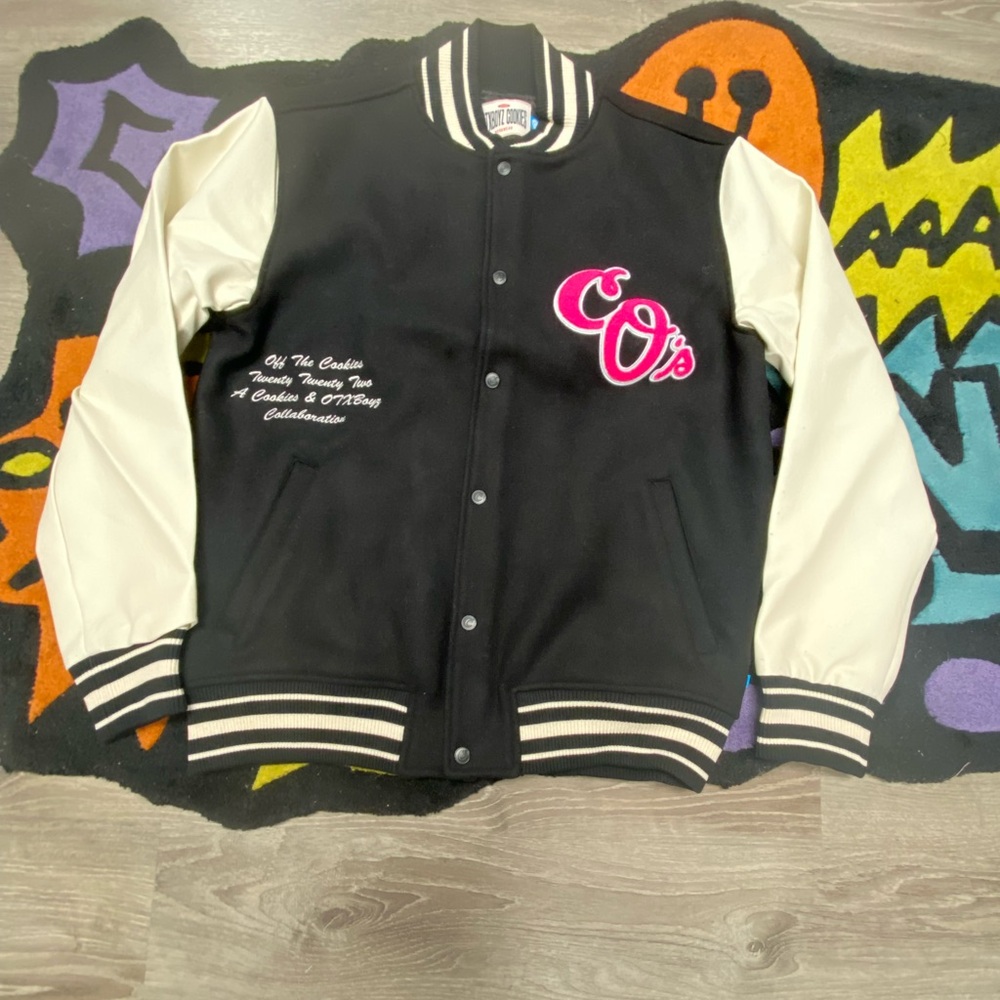 Letterman jacket pink/black size Large